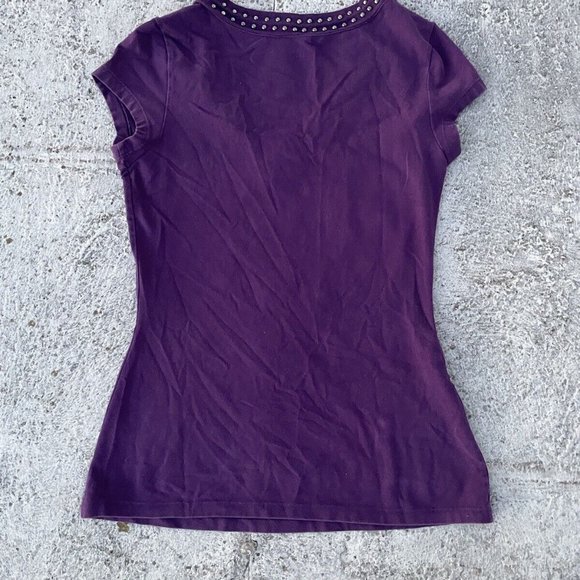 Express Women Top Stud V Neck Sexy Stretch Purple Tee Size S - Picture 6 of 8